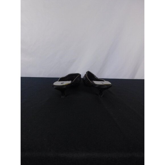 M.P.S Black Sequin Beaded Mule Heels 9 - Kitten Heel Party Slip-On - Excellent - Picture 2 of 8